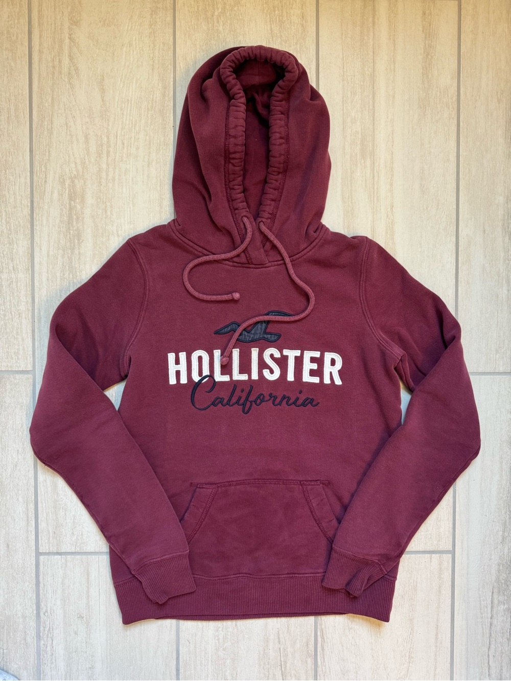 Hollister Burgundy Pullover Hoodie with Script Logo